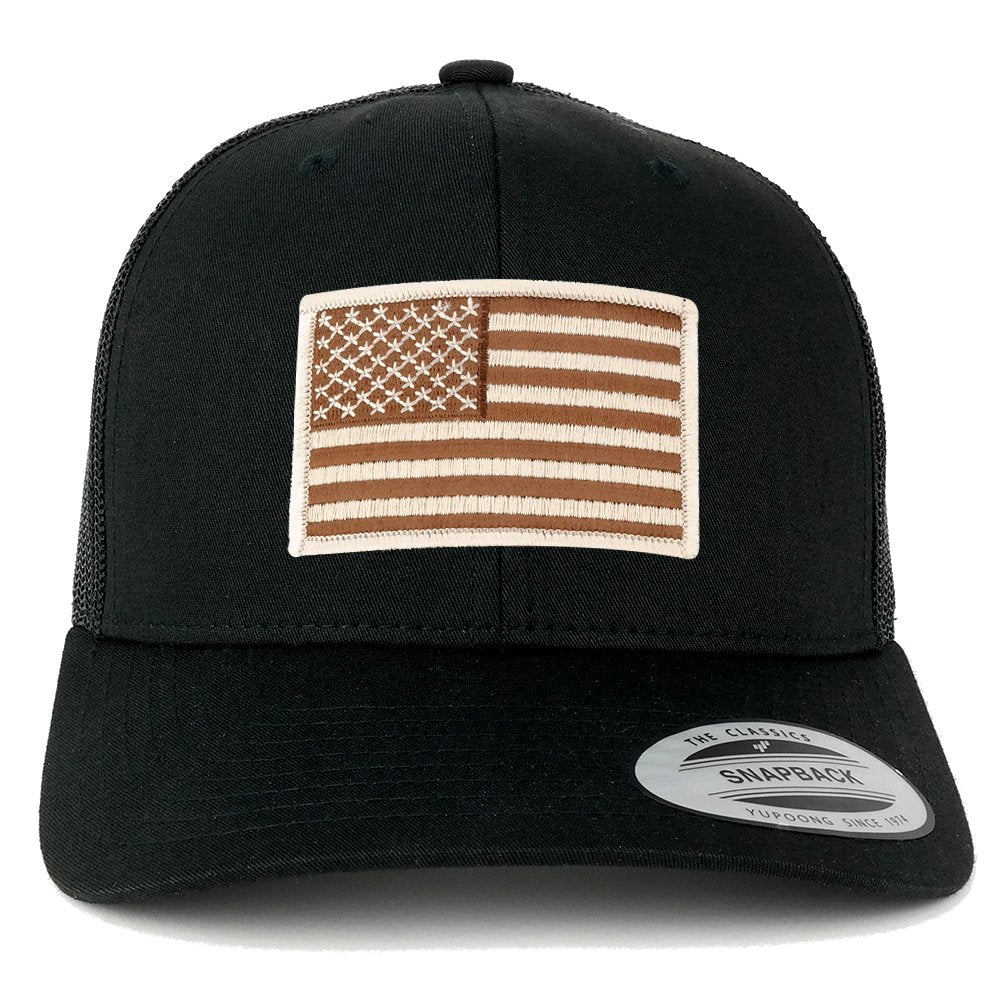 Flexfit American Flag Patch Snapback Trucker Mesh Cap - Black - Black Grey
