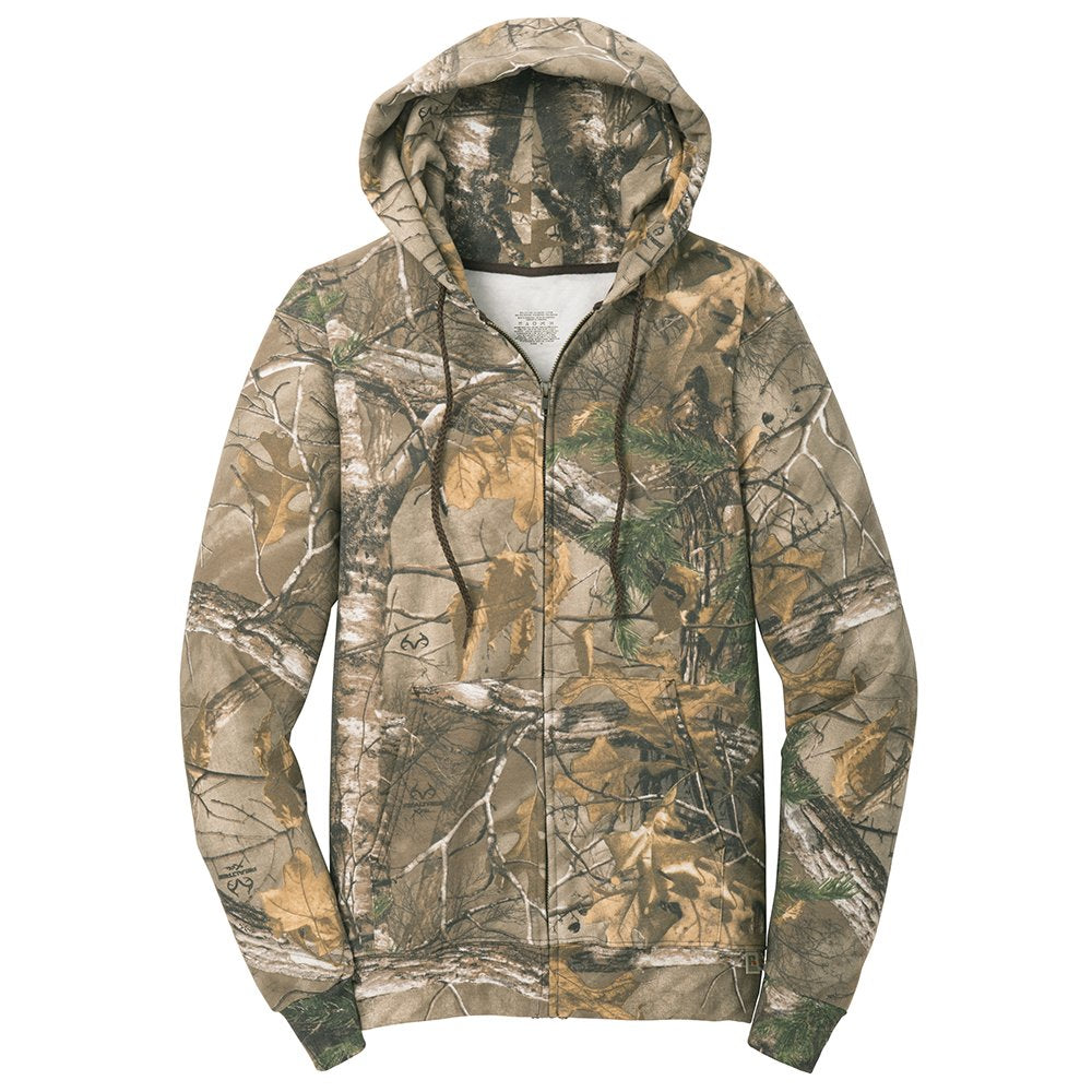 Mens Outdoor Tree Camo Warm Full-Zip Hooded Sweatshirt