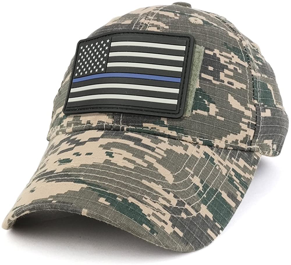 Armycrew USA Rubber Thin Blue Flag Tactical Patch Cotton Adjustable Baseball Cap