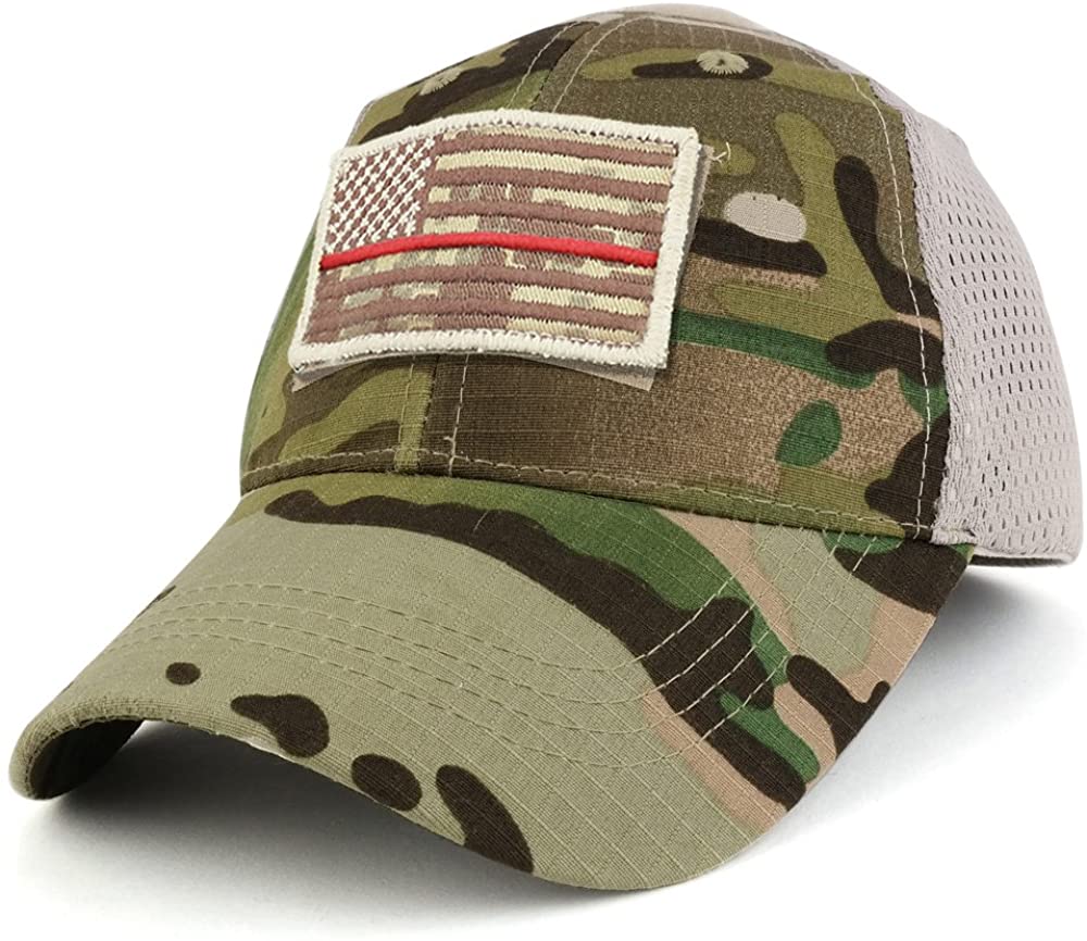 Armycrew USA Desert Digital Thin Red Flag Tactical Patch Cotton Adjustable Trucker Cap