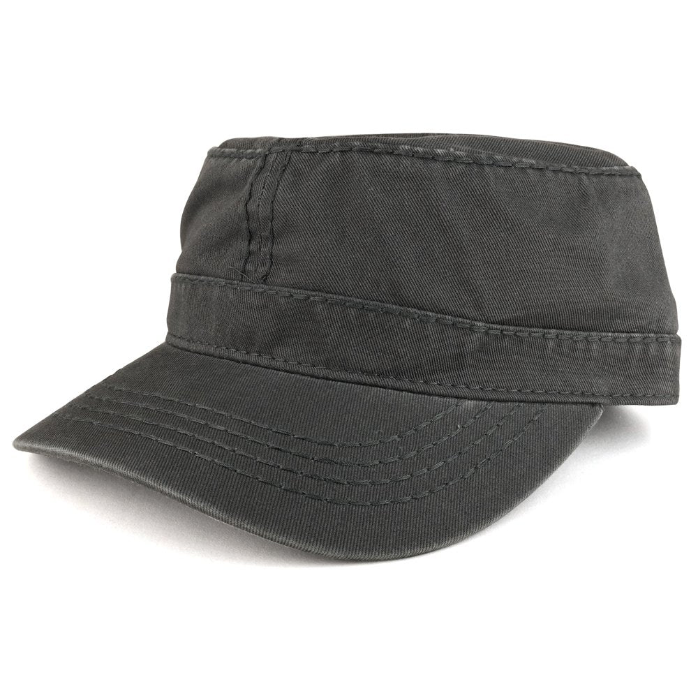 Garment Washed Cotton Twill with Heavy Stitching Flat Top Military Cap
