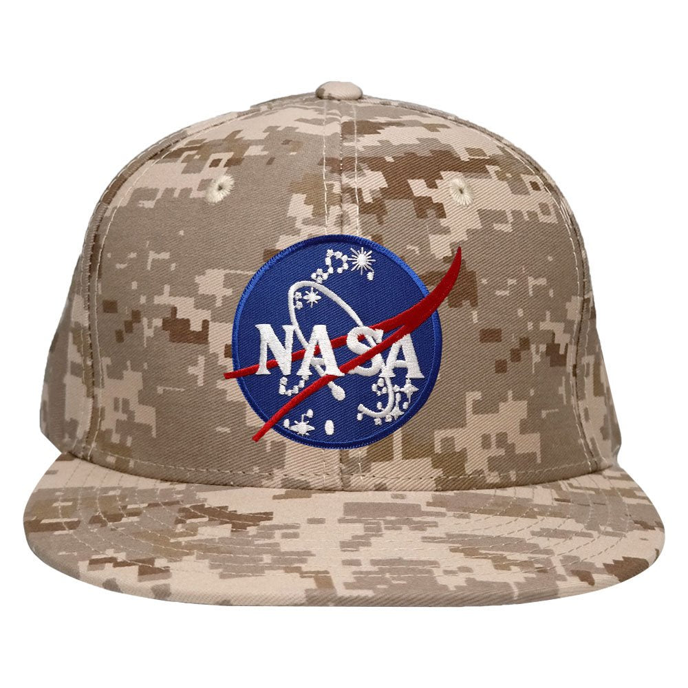 Flat Bill NASA Insignia Space Logo Embroidered Iron On Patch Camo Snapback Cap - ACU