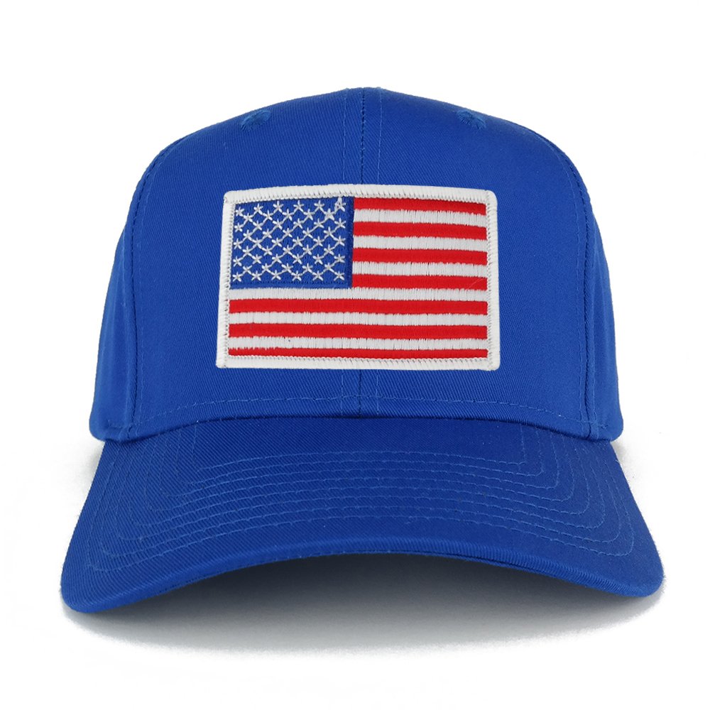 USA American Flag Logo Embroidered Iron On Patch Snap Back Cap - Royal