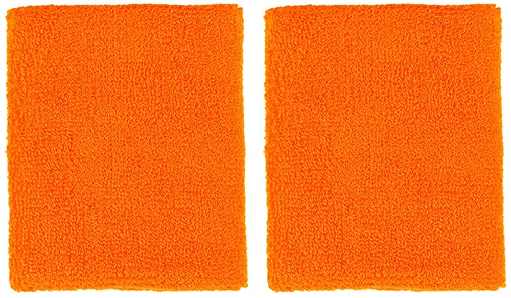 Extra Wide Athletic Soft Terry Cloth Sweat Wrist Band 2pc Set - ORANGE