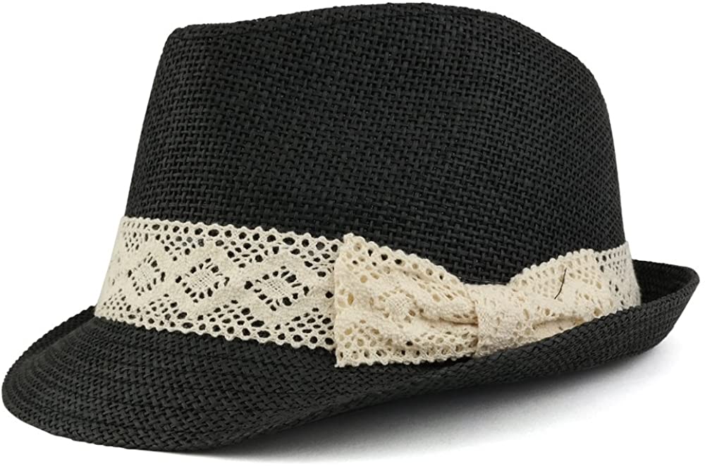 Colorful Paper Straw Fedora Hat with Lace Band