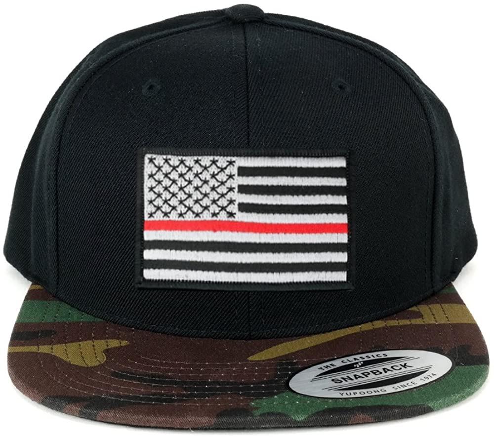 Flexfit Classic American Flag Patch Snapback Cap with Camo Visor - Black Grey