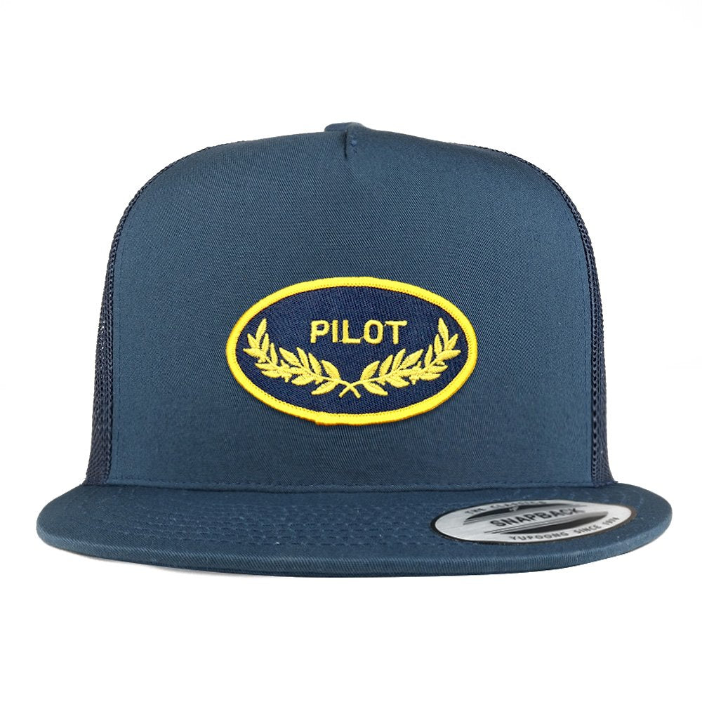 Armycrew 5 Panel Pilot Oak Leaf Oval Embroidered Patch Flatbill Mesh Snapback