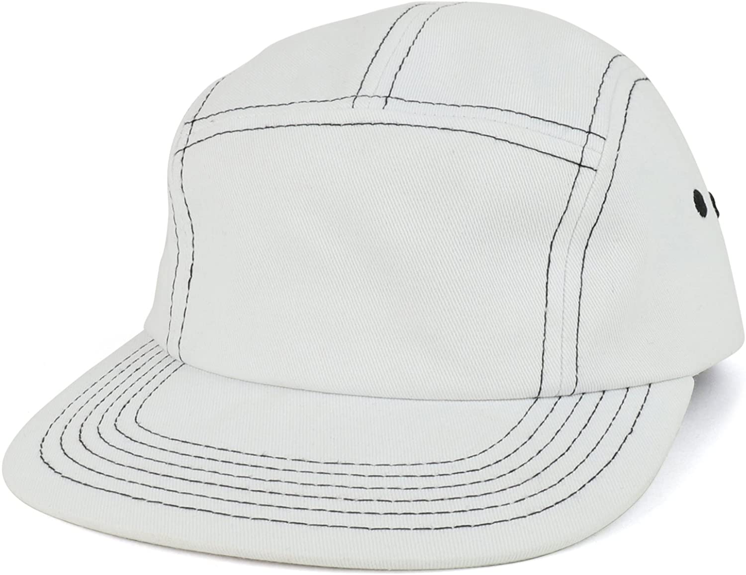Armycrew Plain Contrast Stitching 5 Panel Flat Bill Cotton Racer Cap