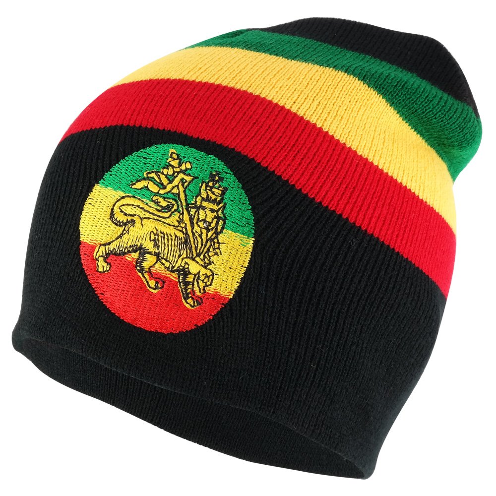 Armycrew Acrylic Rasta RGY Winter Short Beanie Hat - Black RGY