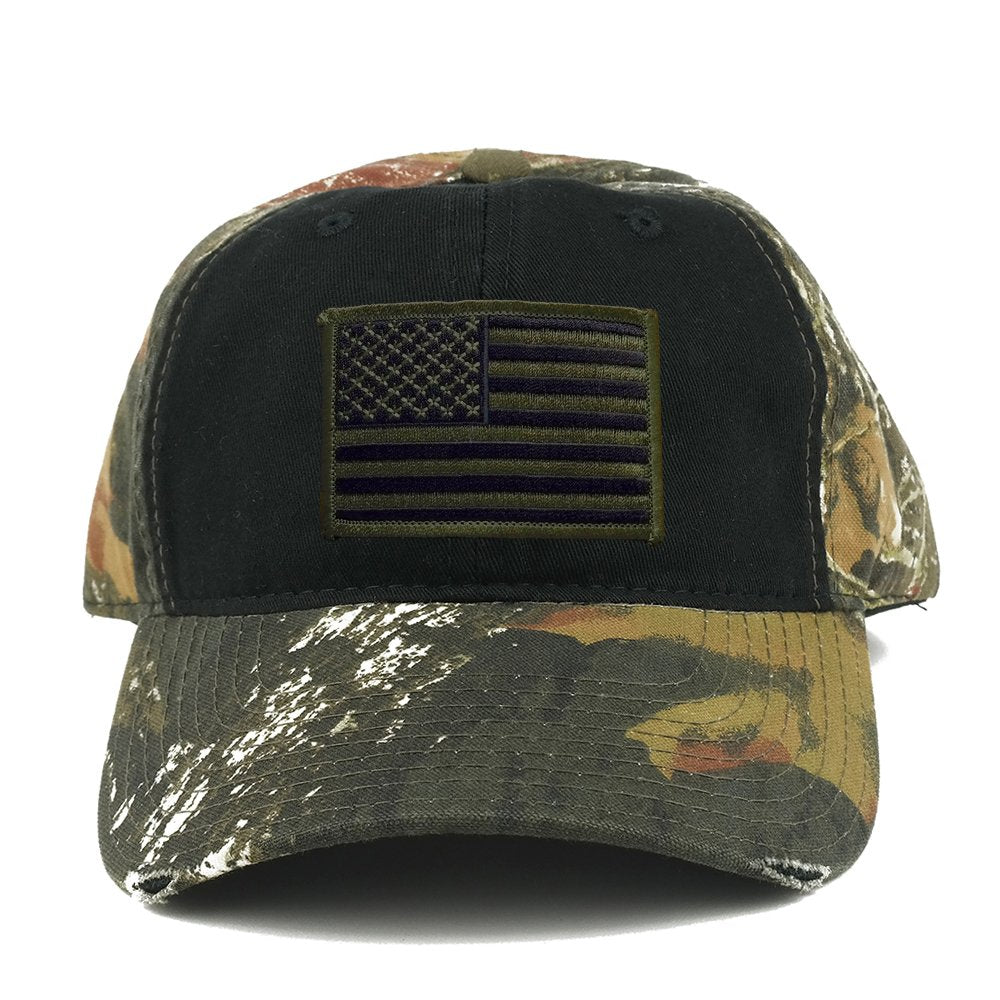 US American Flag Patch Mossy Oak Realtree Camo Adjustable Cap - Black