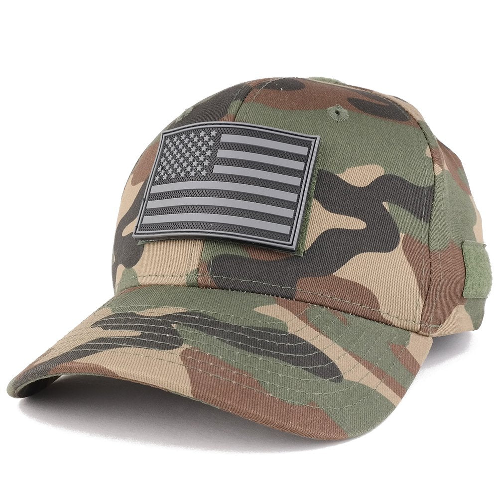 Armycrew USA Patriotic Black 2 American Flag Rubber Tactical Patch Adjustable Structured Operator Cap - ACU