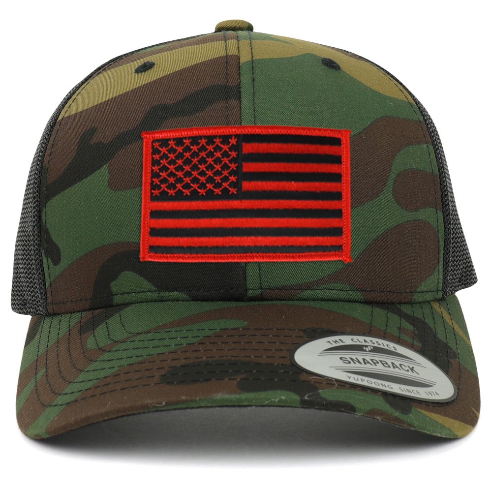 Armycrew American Flag Patch Snapback Trucker Mesh Cap - Camo