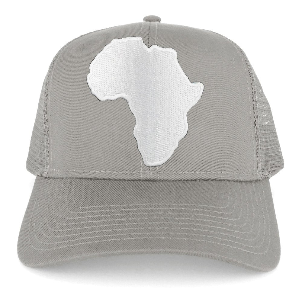 Solid White African Map Embroidered Iron on Patch Adjustable Trucker Mesh Cap