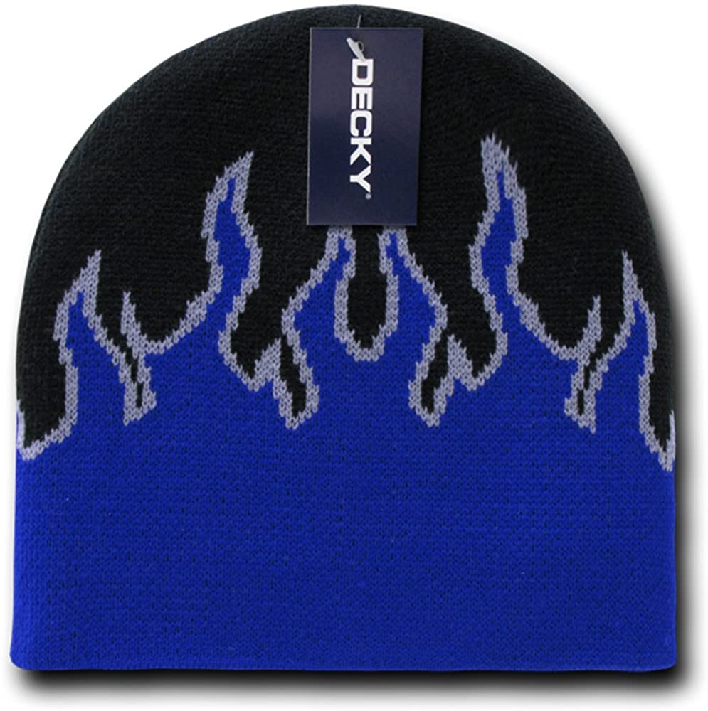 DECKY Short Style Winter Acrylic Fire Flame Pattern Beanie Hat
