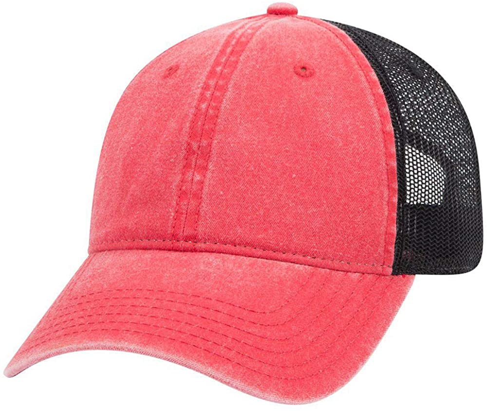 Armycrew Low Profile Washed Pigment Dyed Cotton Mesh Back Trucker Cap