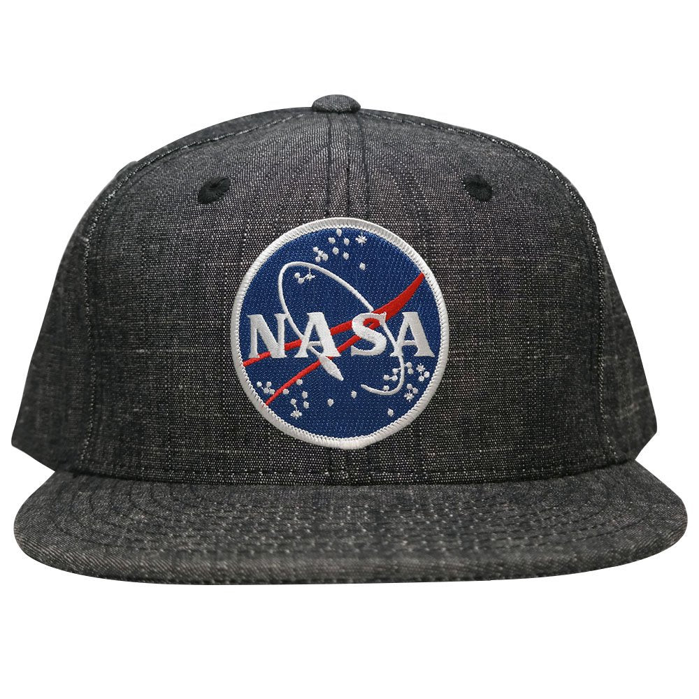 Washed Denim Blue NASA Meatball Space Logo Patch Snapback Cap - BLK