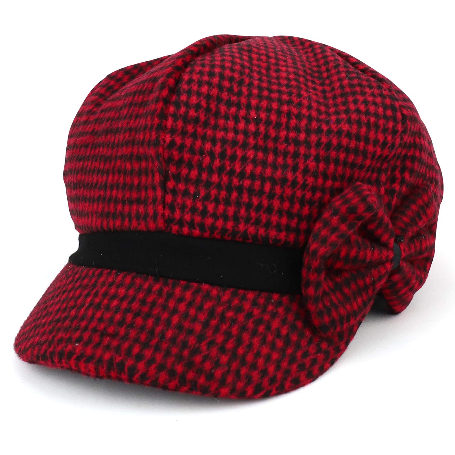Armycrew Women's Houndstooth Pattern Newsboy Cap with Side Bow