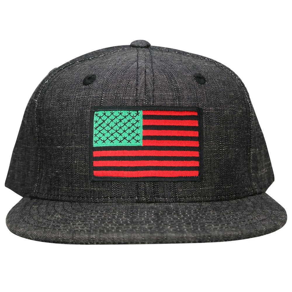 Washed Denim USA American Flag Embroidered Iron on Patch Snapback - BLK - Black Grey