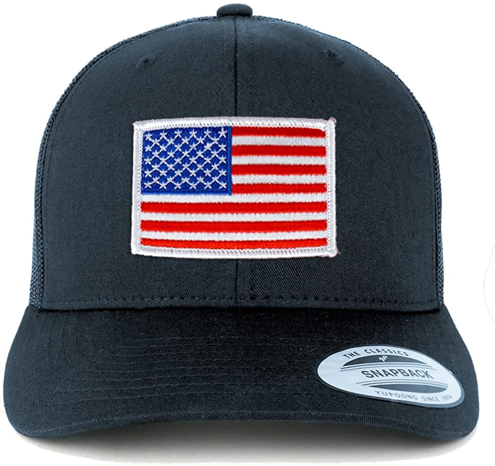 Armycrew American Flag Patch Snapback Trucker Mesh Cap - Navy