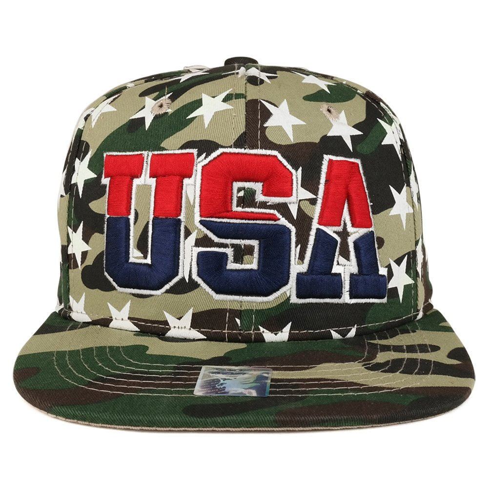 Armycrew Big USA 3D Embroidered with Star Pattern Flat Bill Snapback Cap