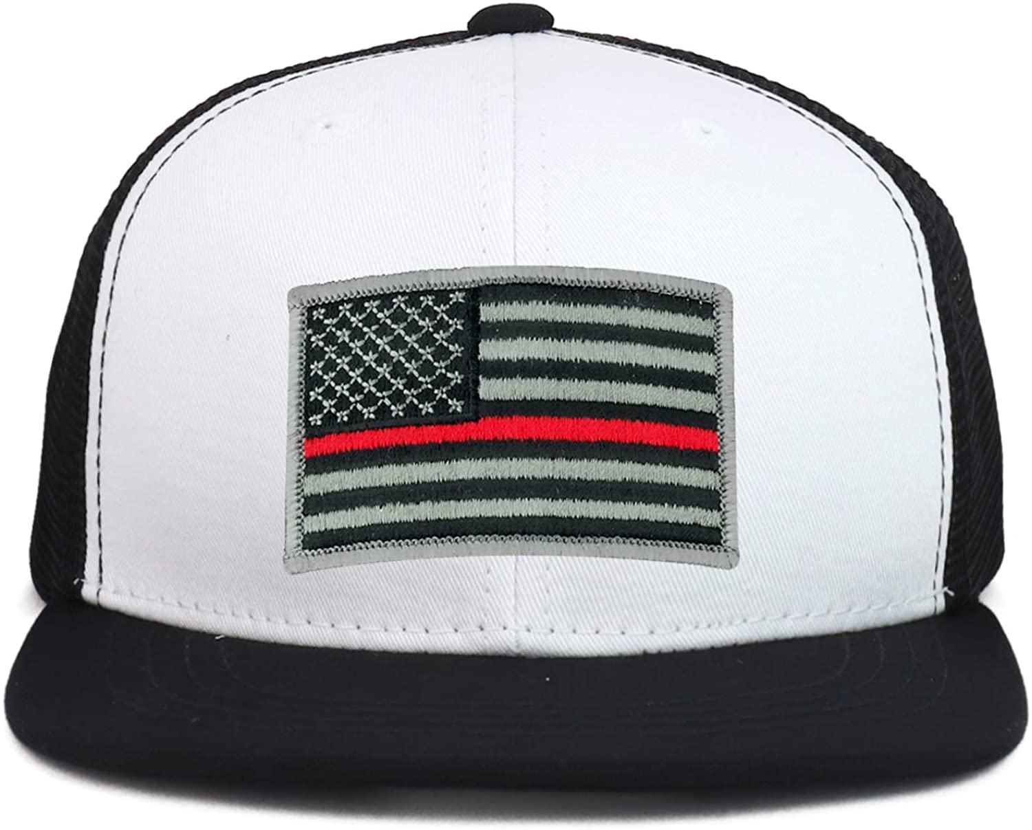 Armycrew Youth Kid's Thin Red Line American Flag Patch Flat Bill Snapback Trucker Cap