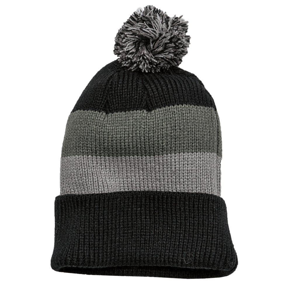Vintage Striped Acrylic Winter Beanie Hat with Removable Pom