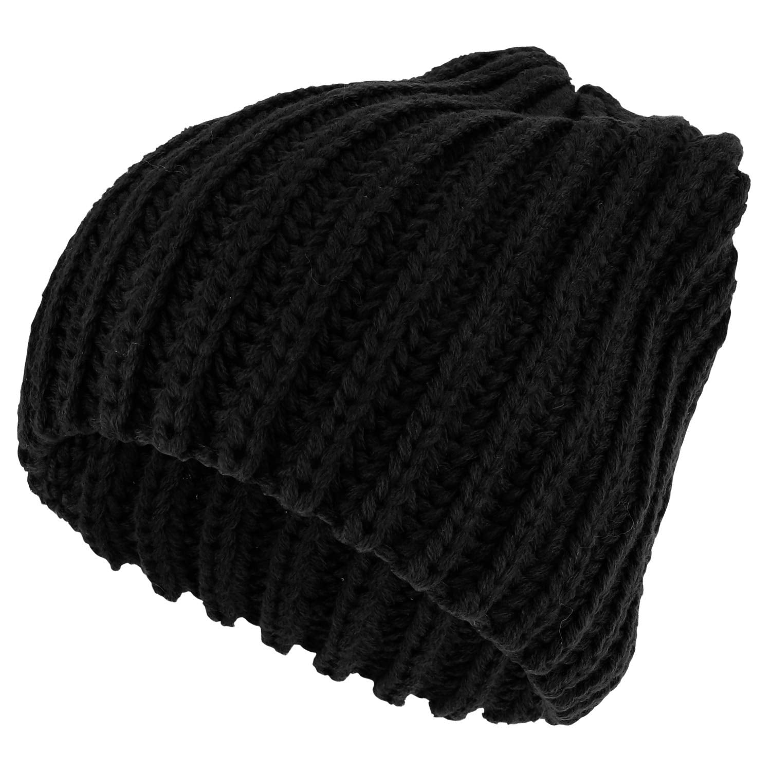 Armycrew Plain Thick Ribbed Winter Slouchy Beanie Hat