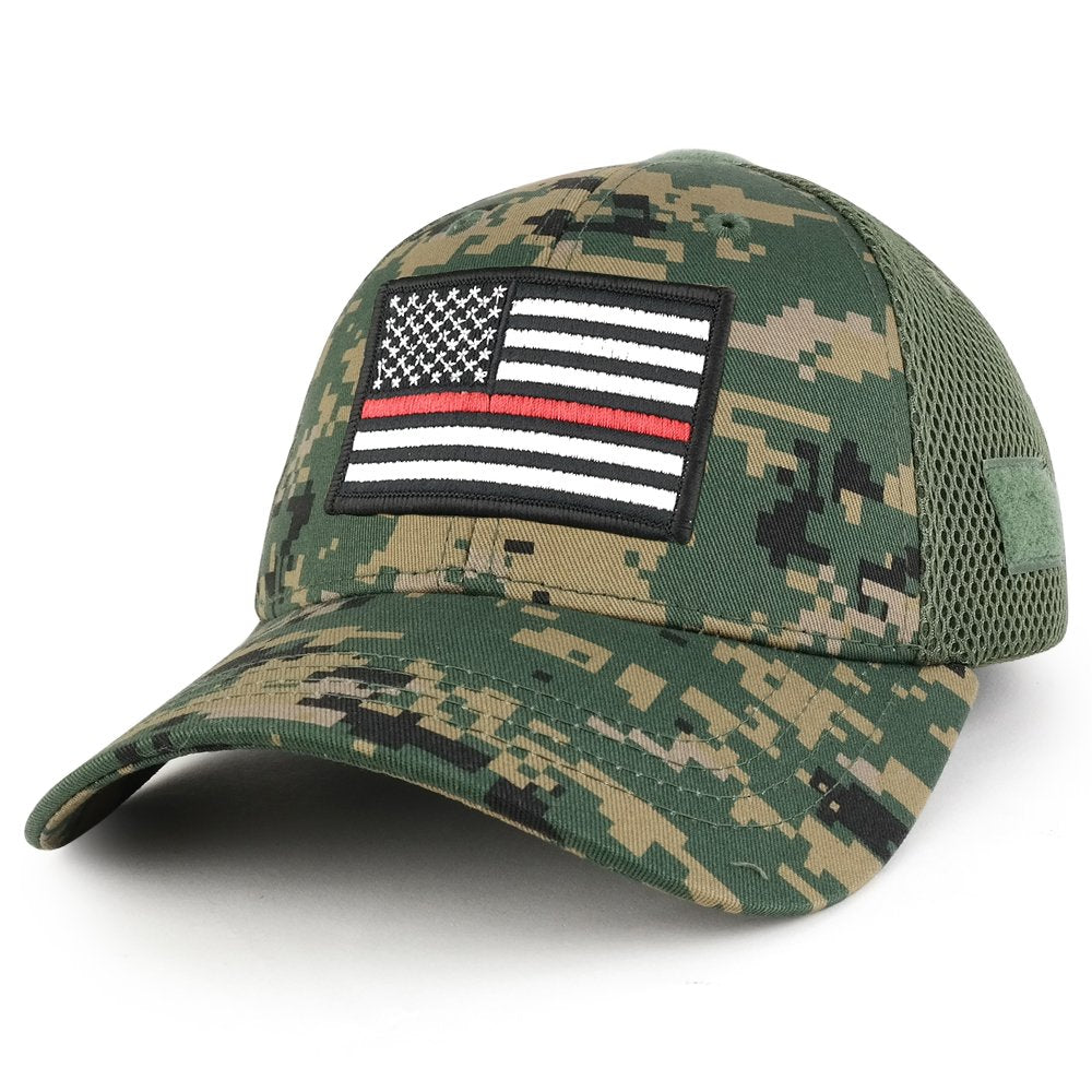 Thin RED Line American Flag Embroidered Patch Low Crown Adjustable Tactical Mesh Cap