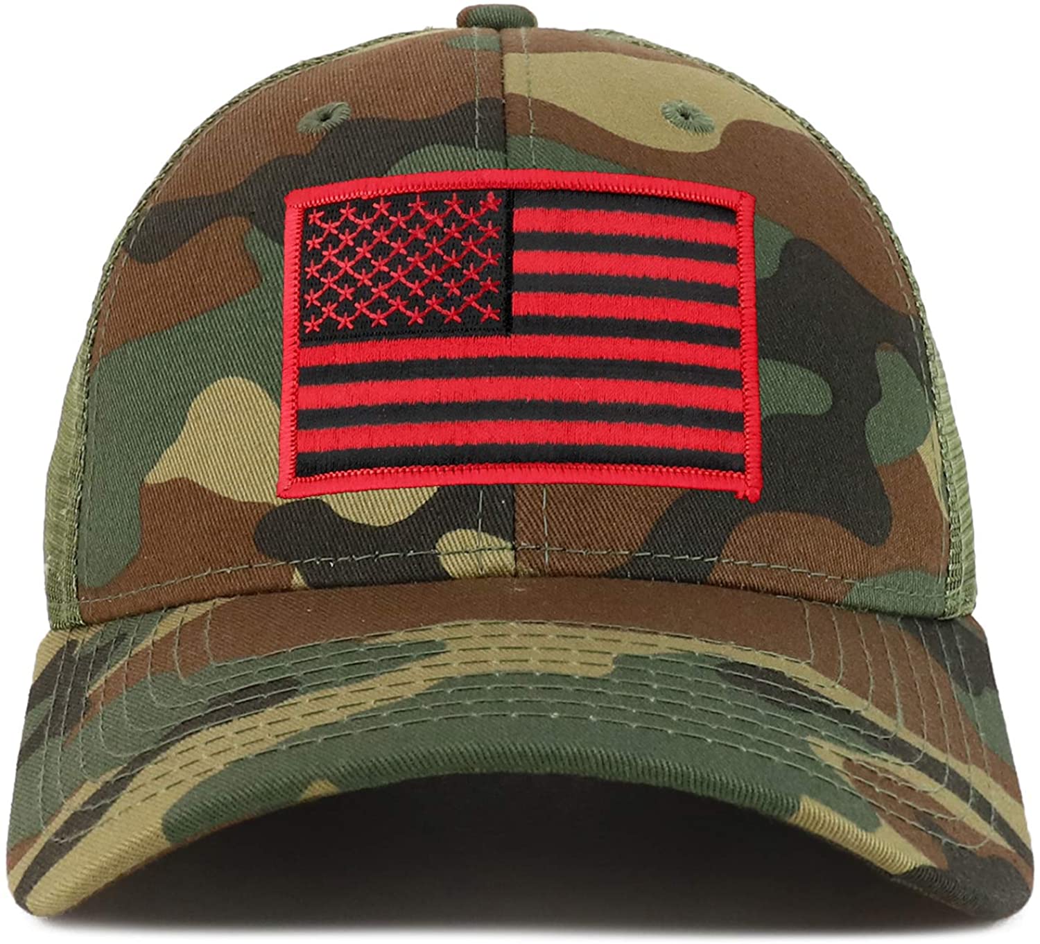 Armycrew Black Red American Flag Patch Camouflage Structured Mesh Trucker Cap