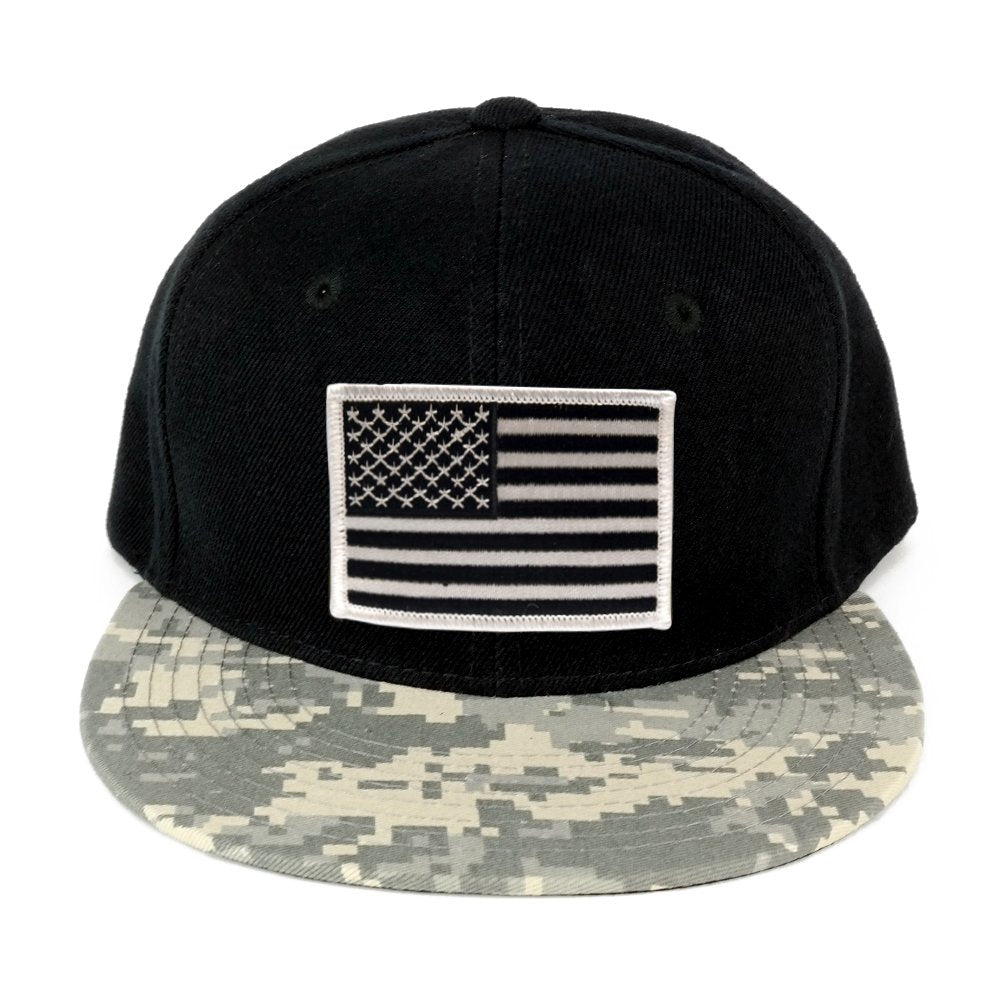 USA American Flag Embroidered Iron on Patch Camo Bill Snapback Cap - ACU