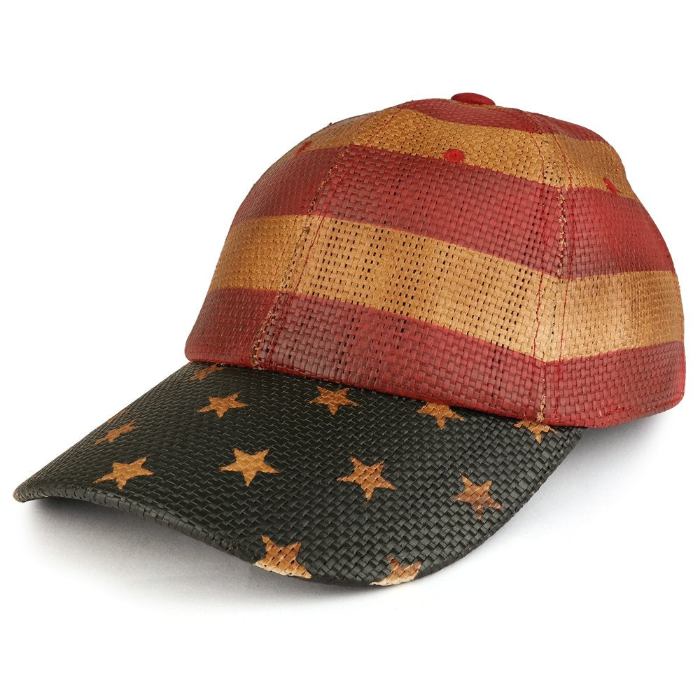 Vintage USA Flag Stripe Printed Paper Straw Baseball Cap