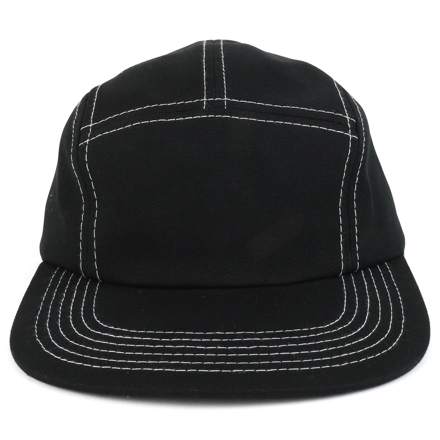 Armycrew Plain Contrast Stitching 5 Panel Flat Bill Cotton Racer Cap