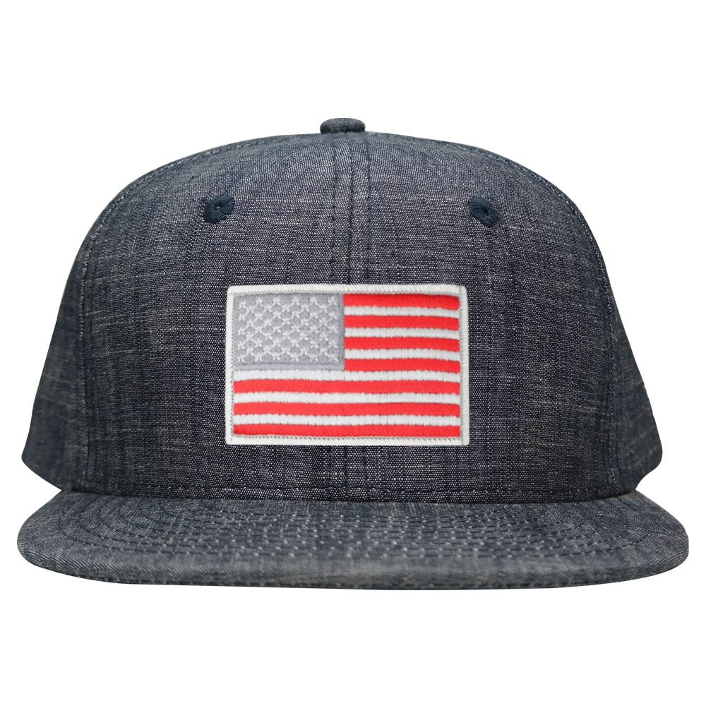 Washed Denim USA American Flag Embroidered Iron on Patch Snapback - BLK - Black Grey