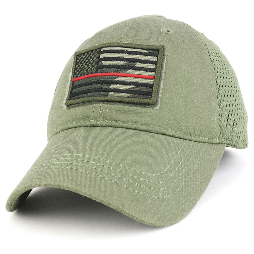 Armycrew USA Camo Thin Red Flag Tactical Patch Cotton Adjustable Trucker Cap