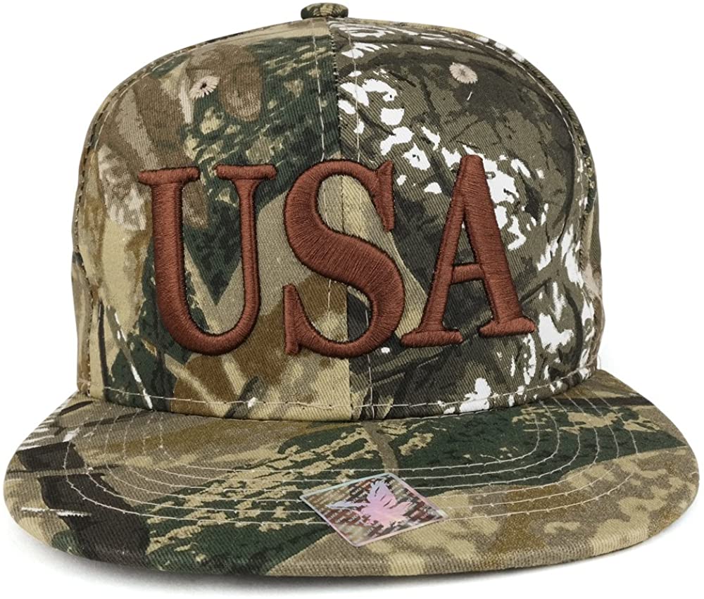 Armycrew USA 3D Text Embroidered with American Flag Flat Bill Snapback Cap