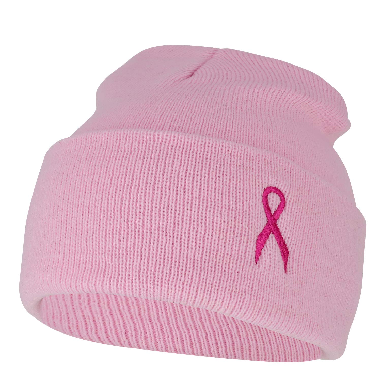 Armycrew Made in USA Breast Cancer Pink Ribbon Embroidered Cuff Long Beanie