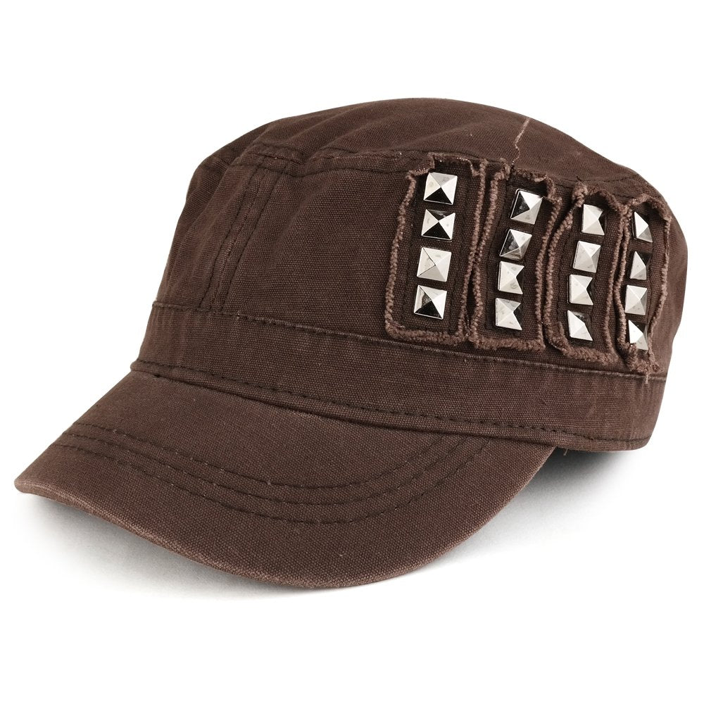 4 Panel Army Style Flat Top Military Cap with Metallic Studs