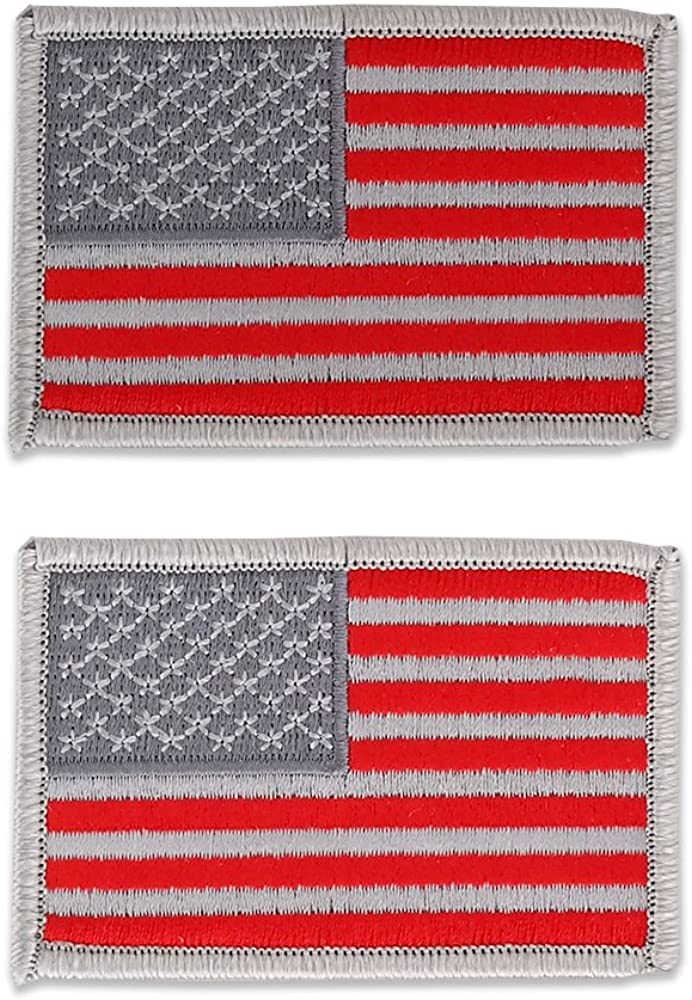 USA American Patriotic Flag Embroidered Iron On Patch 2 Piece Pack