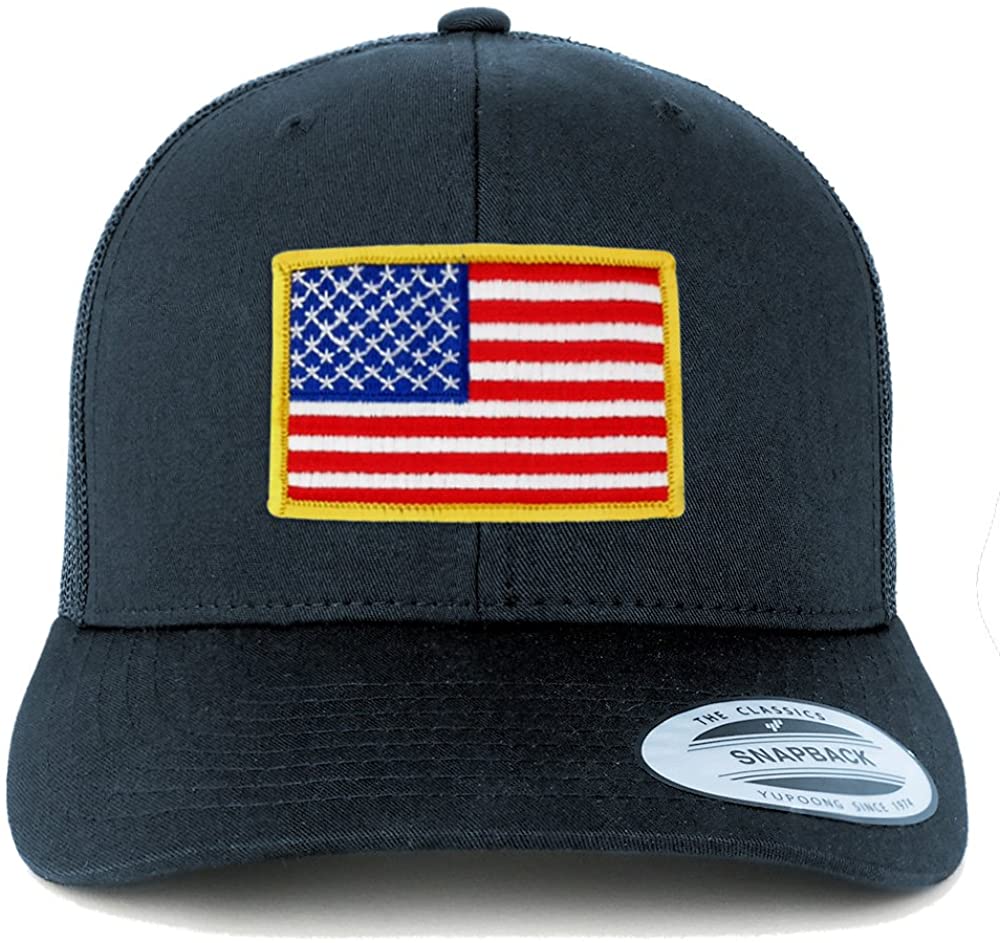 Armycrew American Flag Patch Snapback Trucker Mesh Cap - Navy