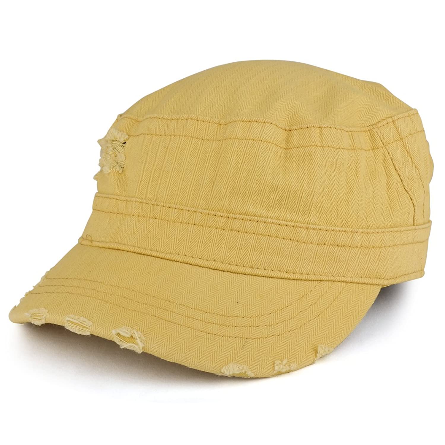 Frayed Herringbone Textured Elastic Band Army Style Cap