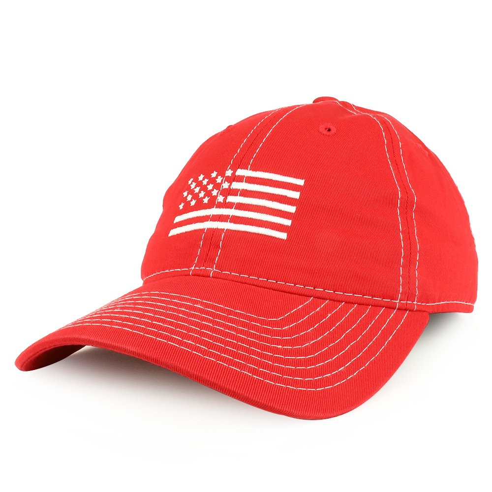 Armycrew American Flag Embroidered Contrast Stitch Soft Crown Dad Hat