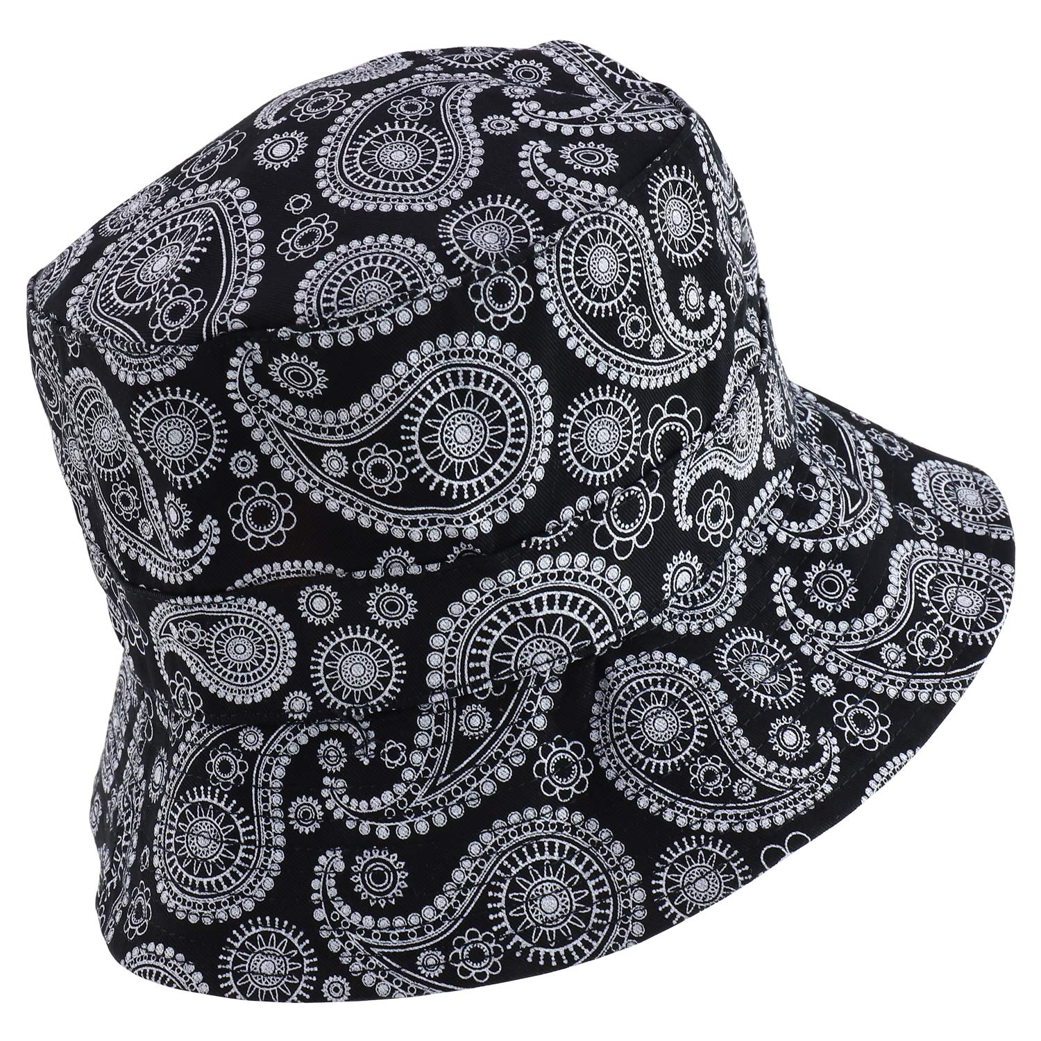 DECKY Paisley Bandana Print 100% Cotton Bucket Hat - Black - L-XL