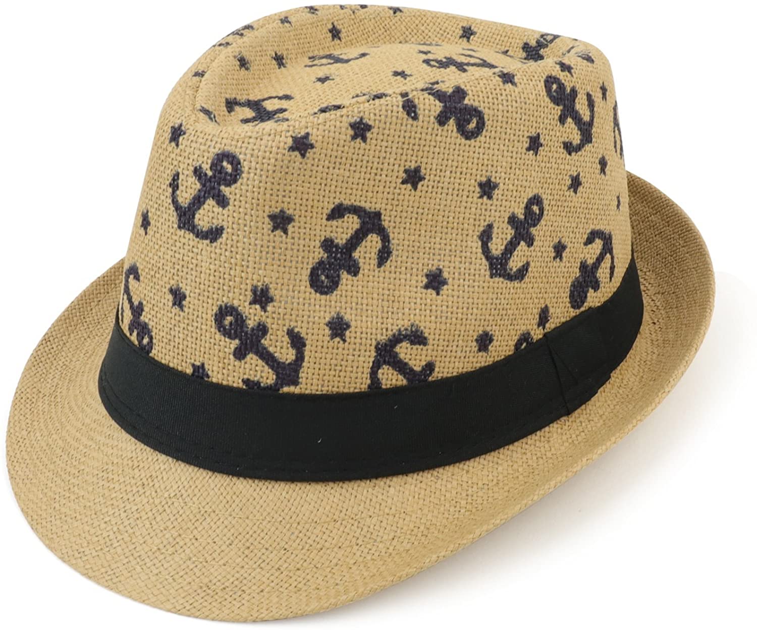 Armycrew Anchors and Stars Printed Summer Paper Straw Fedora Hat