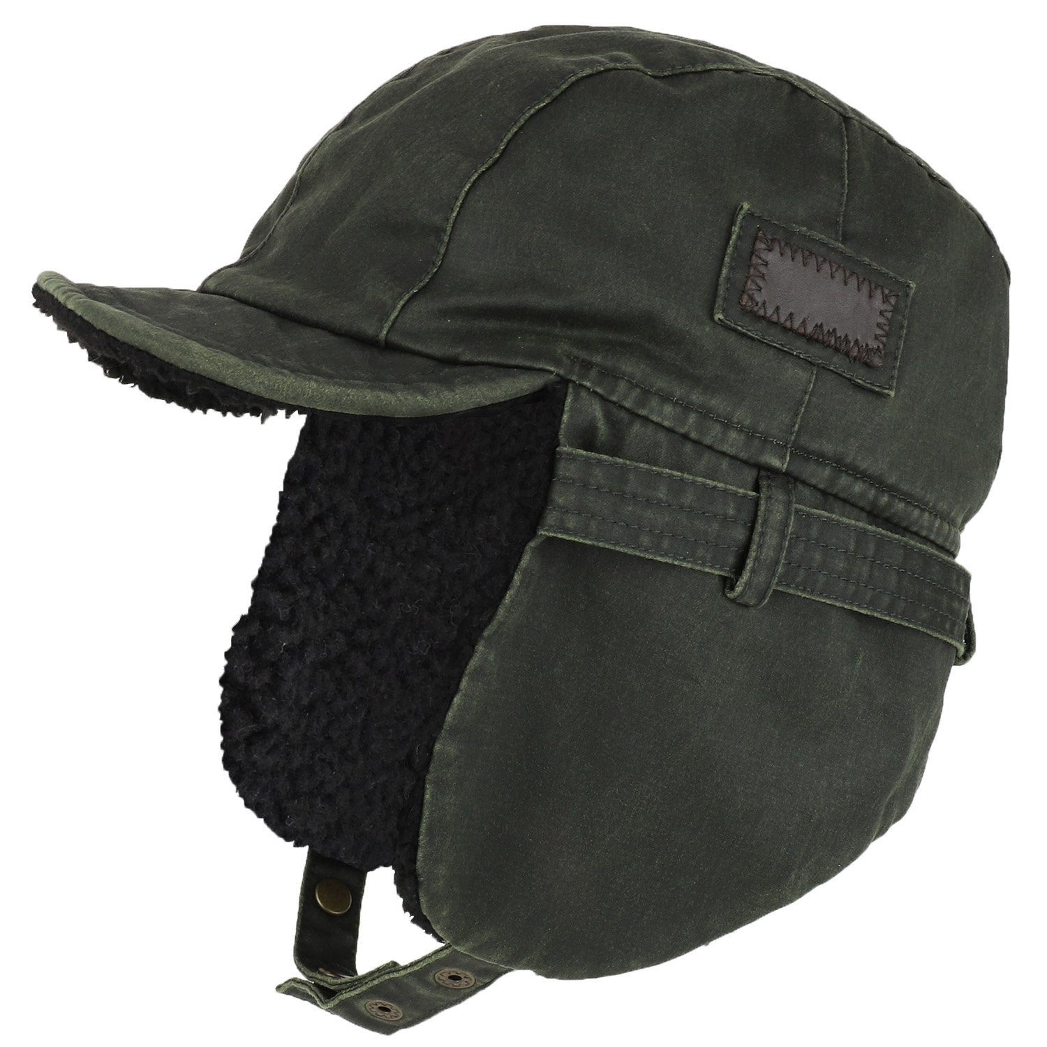 Rugged Distressed Sherpa Lined Aviator Pilot Cap