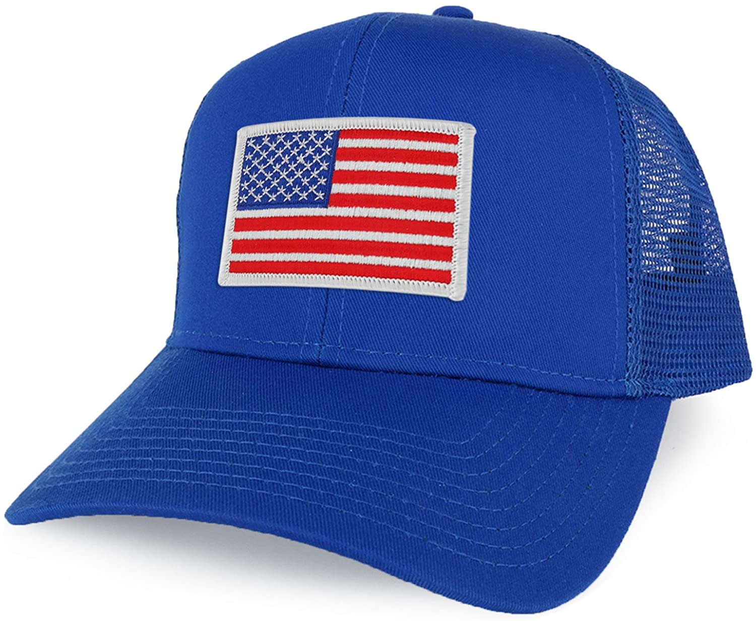 Armycrew XXL Oversize White USA Flag Patch Mesh Back Trucker Baseball Cap - Black