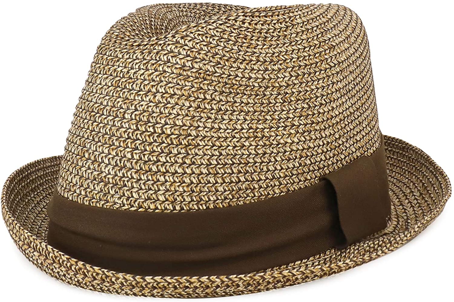 Men's Lightweight Crushable Upturn Brim Straw Fedora Hat - Beige - L