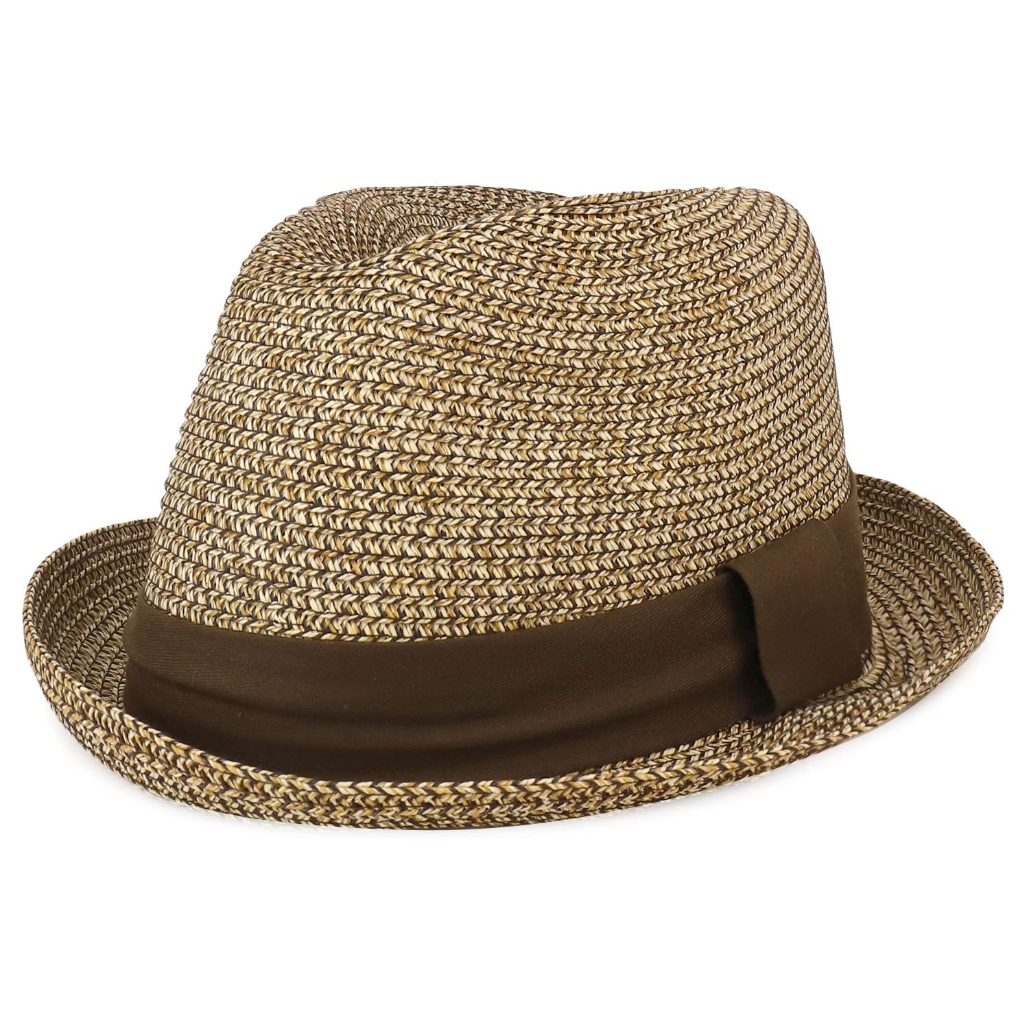Men's Lightweight Crushable Upturn Brim Straw Fedora Hat - Beige - L