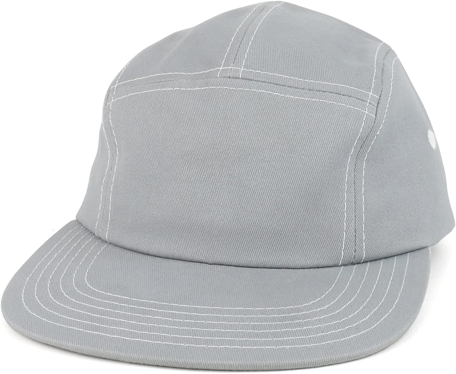 Armycrew Plain Contrast Stitching 5 Panel Flat Bill Cotton Racer Cap