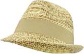 Armycrew Lightweight Straw Fedora Hat with Pleated Bow Band