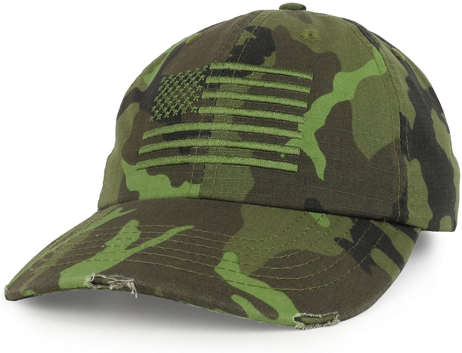 Armycrew USA American Flag Embroidered Unstructured Camo Frayed Bill Baseball Cap